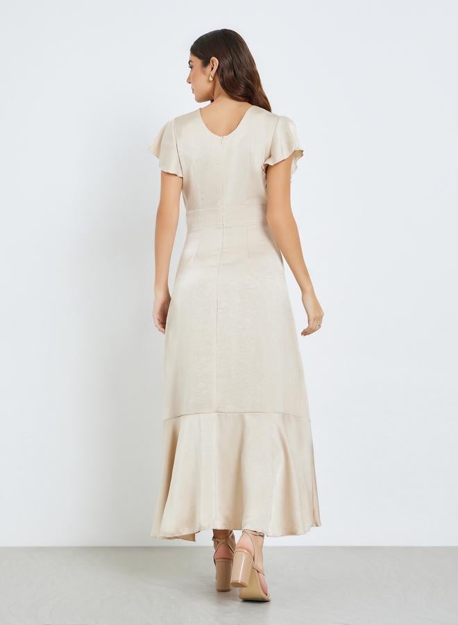 Styli Women Cream Satin Wrap Maxi Dress - Image 4